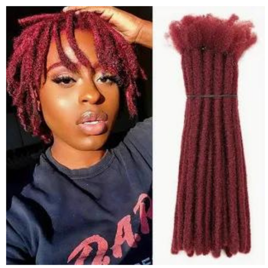 Burgundy Dreadlock Extensions, 100% human hair (10 locs per bundle), Color - Burgundy (sizes 0.4cm - 1cm)