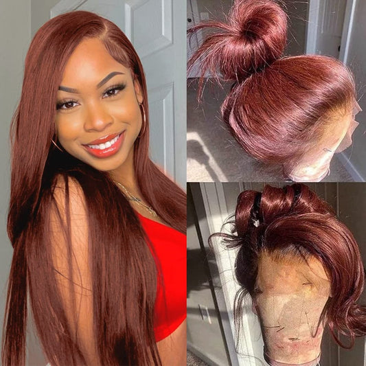 Reddish Brown 360 Full HD Lace Raw Brazilian Silky Straight Frontal Wigs, Virgin Brazilian Human Hair Lace Wigs