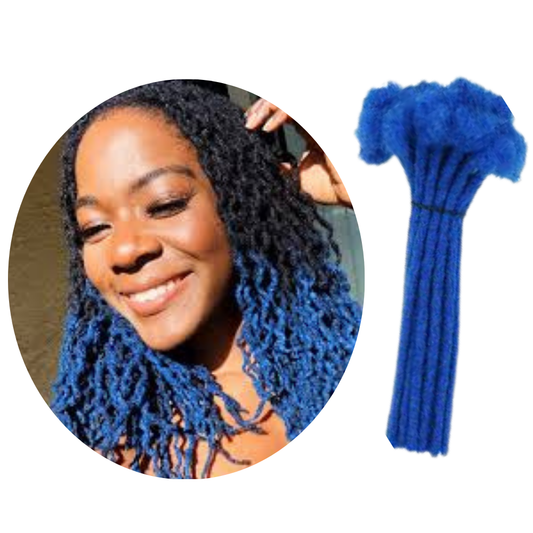 Blue Dreadlock Extensions, 100% human hair (10 locs per bundle), Color - Blue (sizes 0.4cm - 1cm)