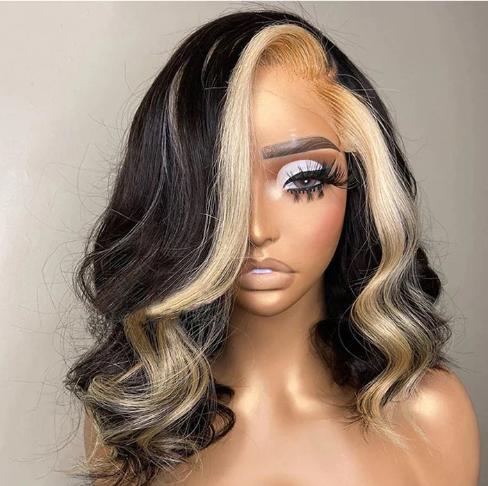 New Body Wave Honey Blonde Highlight 13x4 HD Lace Frontal Human Hair Bob Wig